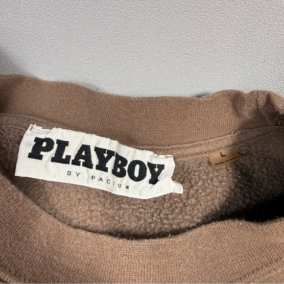 PACSUN Men's Playboy Brown Silver Studded Cotton Blend Sweatshirt - Picture 6 of 10
